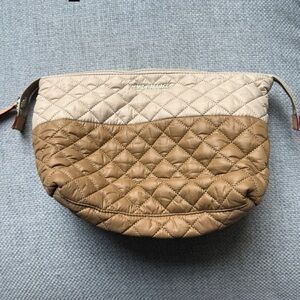 MZ Wallace Quilted Caramel and Buff Large Zoe Cosmetic Bag